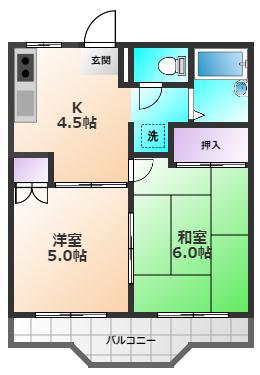 エランドールB(2DK/2階)の間取り写真