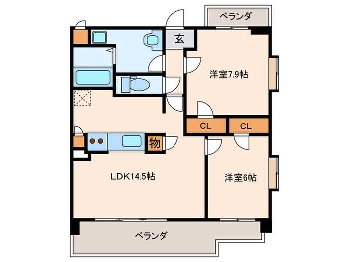 シャンクラージュ(2LDK/4階)の間取り写真