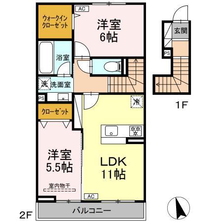 レジデンスK(2LDK/2階)の間取り写真