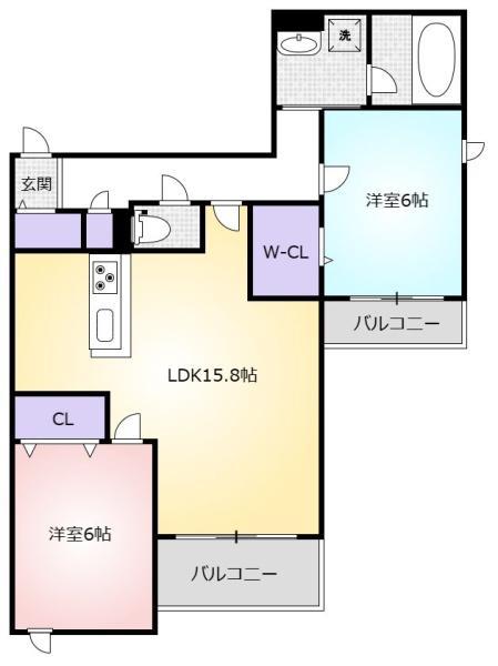 CANNON CORT(2LDK/2階)の間取り写真