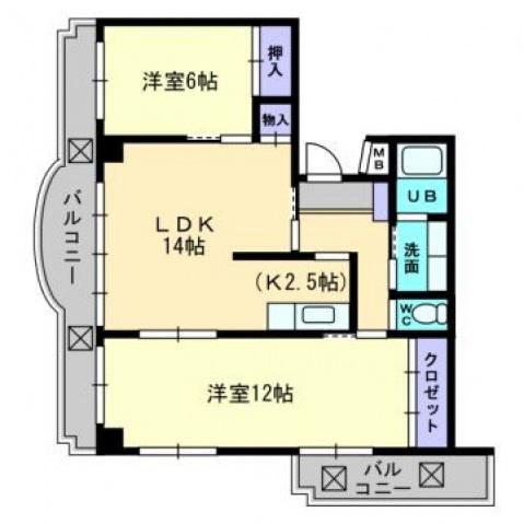 ランドマーク一番町(2LDK/8階)の間取り写真