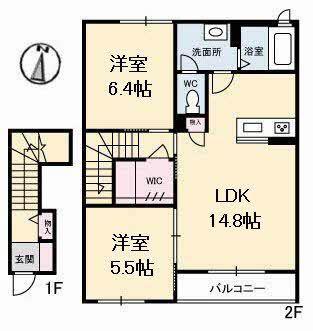 アーバンヒルトン(2LDK/2階)の間取り写真