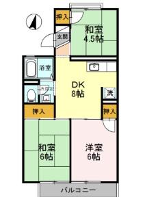 セジュール来福B棟(3DK/1階)の間取り写真