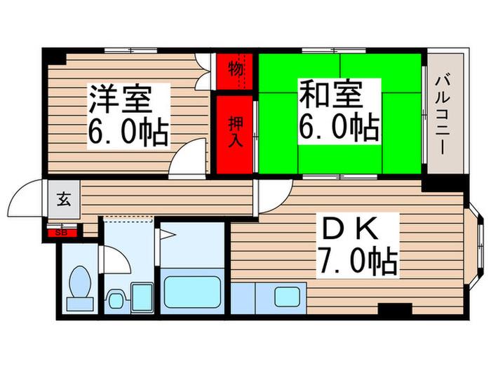 ルネ江戸川(2DK/2階)の間取り写真