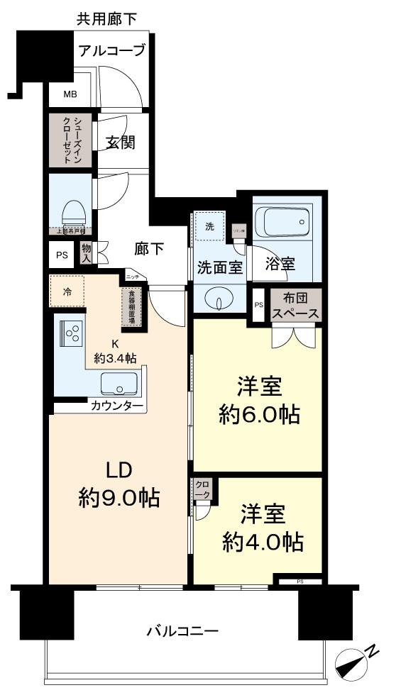 橋本レジデンス(2LDK/5階)の間取り写真