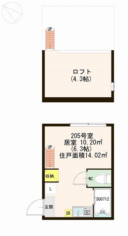 ハートコート東白楽(ワンルーム/2階)の間取り写真