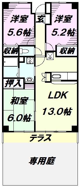トランヴェール(3LDK/1階)の間取り写真