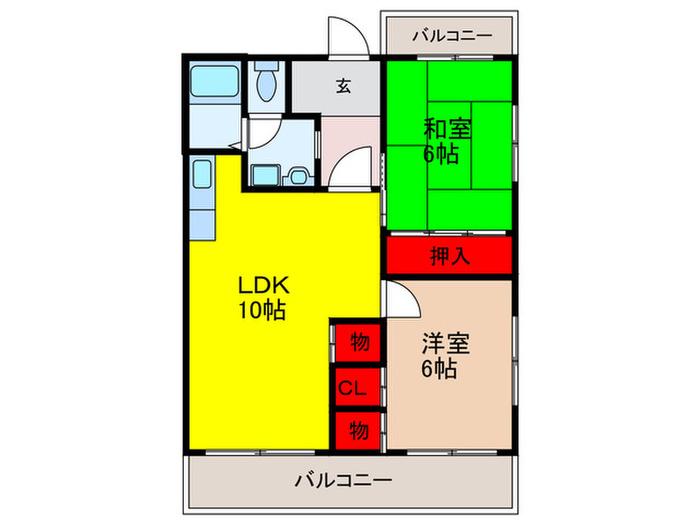 稲野第2ハイツ(2LDK/3階)の間取り写真