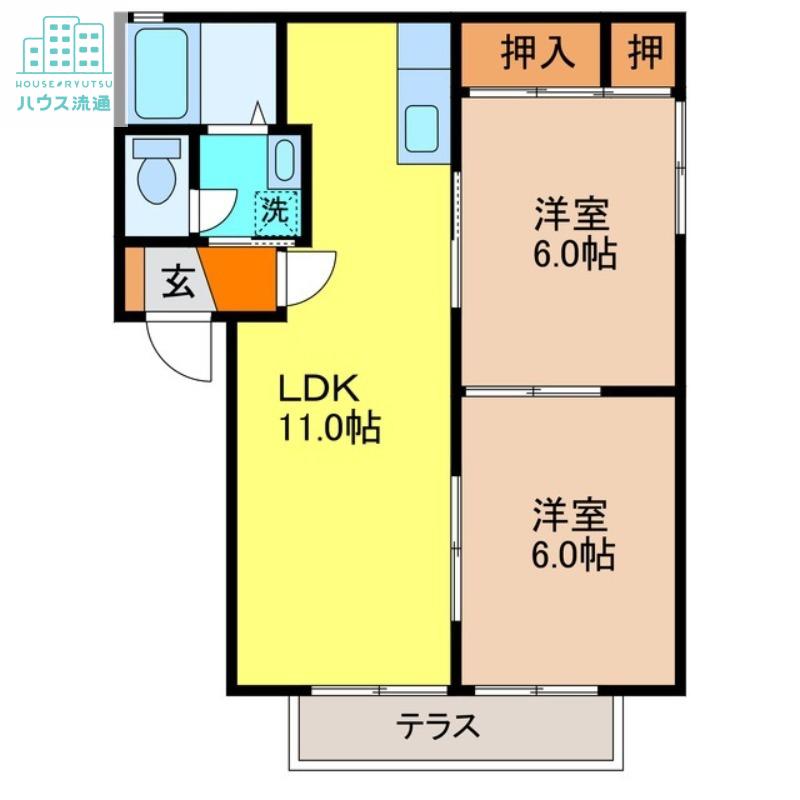 コスモスハイツB(2LDK/1階)の間取り写真