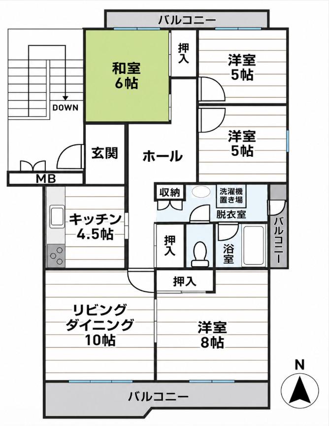 東鷲宮ニュータウン公園通5号棟(4LDK/5階)の間取り写真