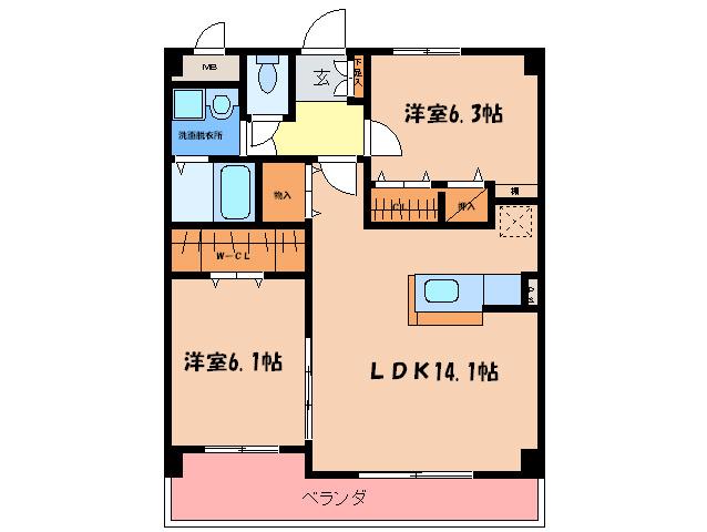 グランヒルズ(2LDK/3階)の間取り写真