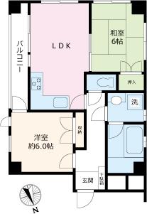 鶴サンハイツII(2LDK/3階)の間取り写真