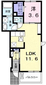 グラース メゾン中ノ町II(1LDK/1階)の間取り写真