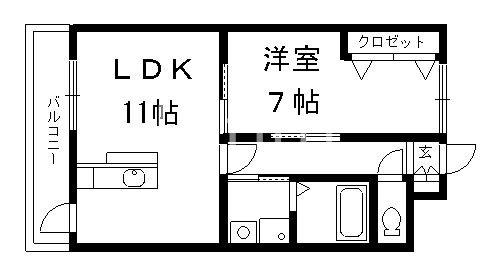 フレーヴァー七瀬川(1LDK/3階)の間取り写真