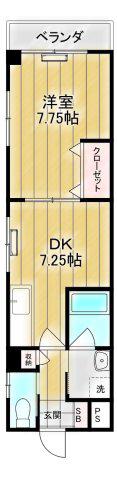 ショウジビル(1DK/3階)の間取り写真