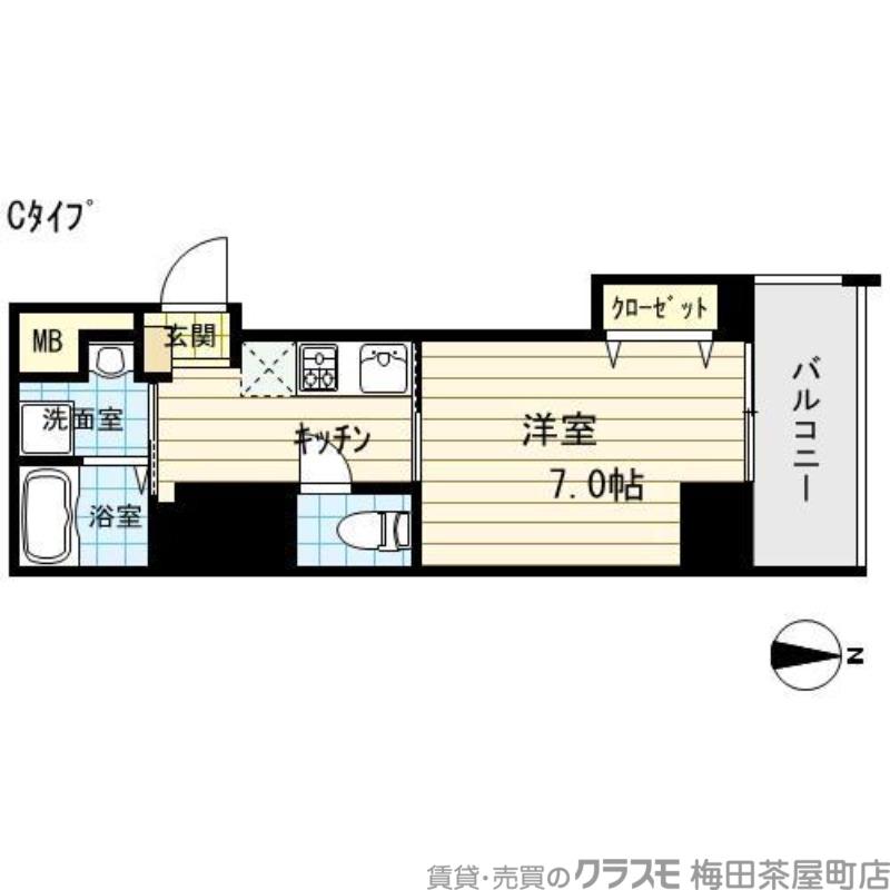 レジデンス心斎橋(1K/9階)の間取り写真