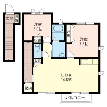 ベッラヴィスタ(2LDK/2階)の間取り写真