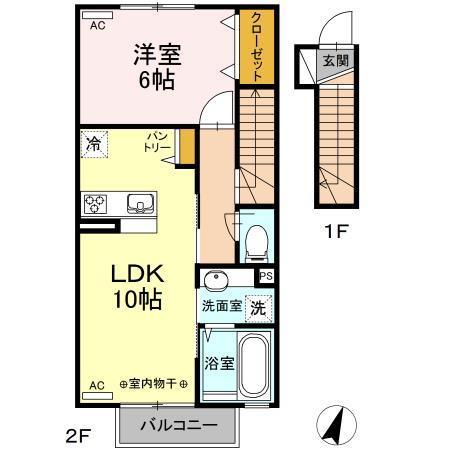 フラット テン(1LDK/2階)の間取り写真