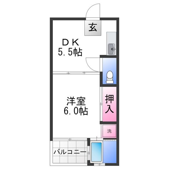 ビレッジハウス葛ノ葉(1DK/4階)の間取り写真