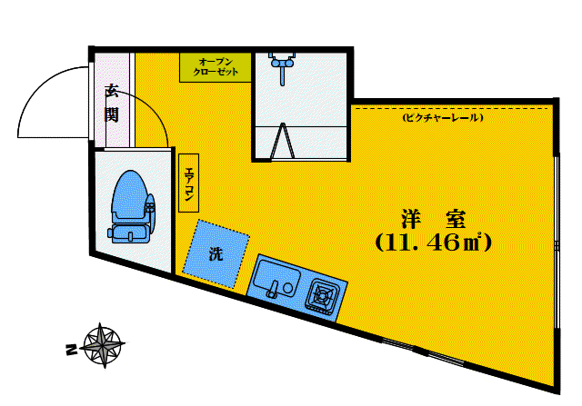 ワンピース落合(ワンルーム/1階)の間取り写真
