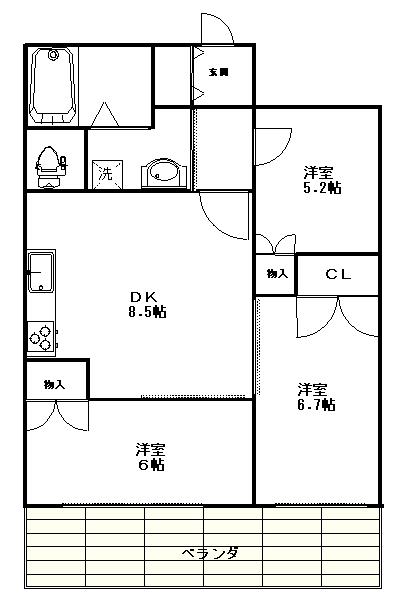 マイサンライズ(3DK/2階)の間取り写真