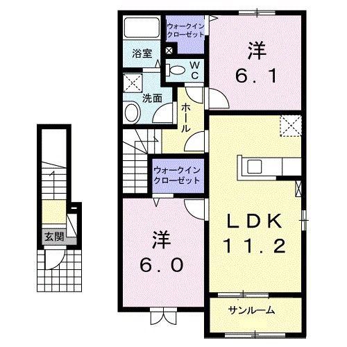ディア コートA(2LDK/2階)の間取り写真