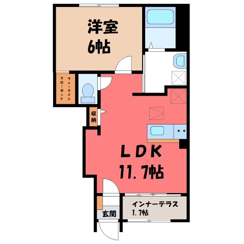 ヴェルジェメゾンII(1LDK/1階)の間取り写真