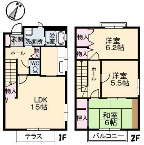 サザンヒル B棟(3LDK/1階)の間取り写真