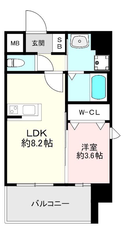 クーヴェルコート薬院駅前(1LDK/8階)の間取り写真