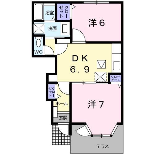 ブリーズ吉田(2DK/1階)の間取り写真