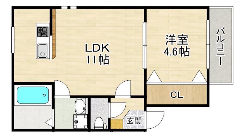 リテラ空港前(1LDK/2階)の間取り写真