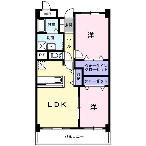 桜並木パ-クマンション(2LDK/6階)の間取り写真