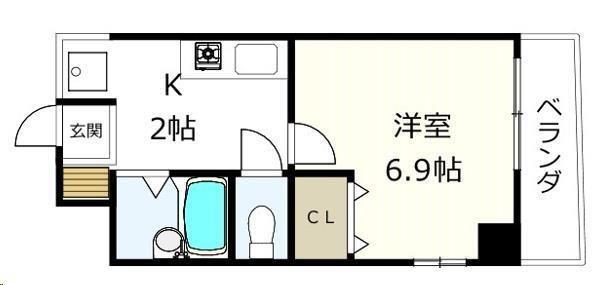 クレール車道(1K/3階)の間取り写真
