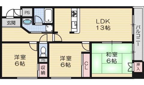 フロレセール茨木(3LDK/1階)の間取り写真