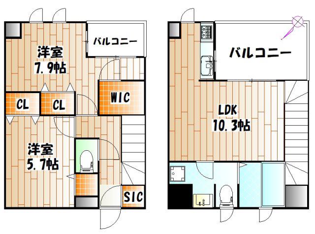ザ レギャン 1号棟(2LDK/2階)の間取り写真