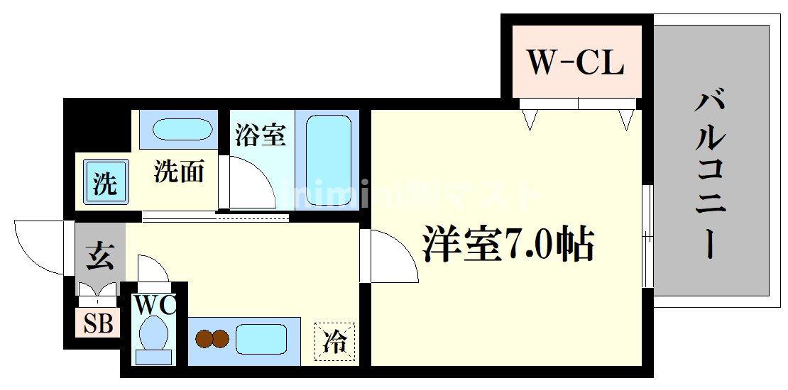 プランドール難波(1K/5階)の間取り写真