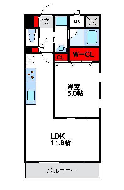 LEVANTE(1LDK/2階)の間取り写真