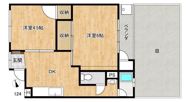 希望ヶ丘第2コーポラスD棟(2DK/1階)の間取り写真
