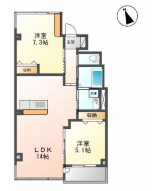 ユニヴァリィ ルミナス(2LDK/3階)の間取り写真