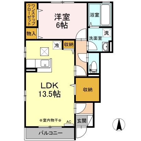ルミナス三本柳(1LDK/1階)の間取り写真