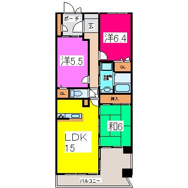ムライチマンション劇場東(3LDK/2階)の間取り写真