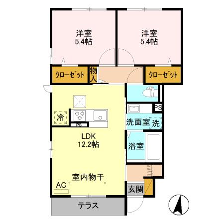 メゾン・ド・ソレイユ(2LDK/1階)の間取り写真