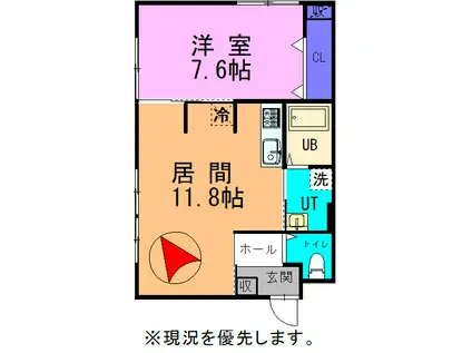 ベルオークウエスト(1LDK/1階)の間取り写真