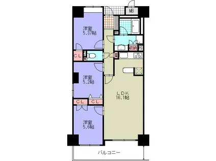 岩手県盛岡市 14階建 築19年(3LDK/7階)の間取り写真