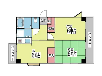白い小さなマンション六甲(2DK/3階)の間取り写真