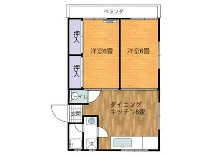 第6KANAO BLD(2DK/2階)の間取り写真