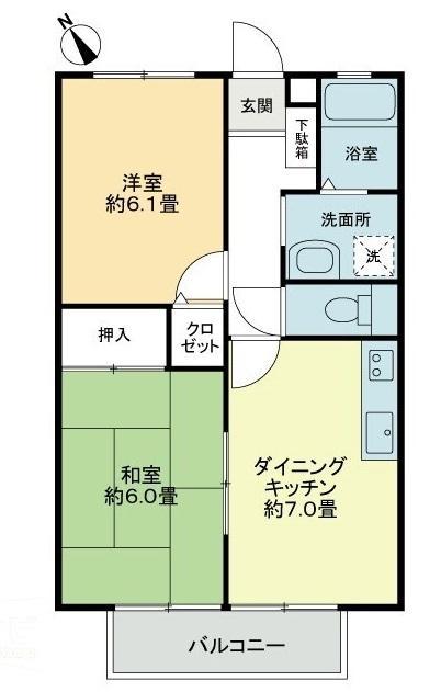 タートルハイツA(2DK/1階)の間取り写真