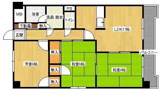 第2メゾン浜本(3LDK/4階)の間取り写真