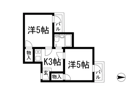 ドムス鉢塚(2K/2階)の間取り写真