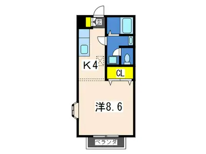 ベルグラン吉田 B棟(1K/2階)の間取り写真